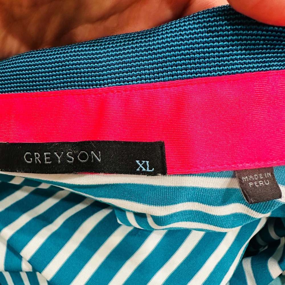Greyson Polo Mens XL Teal White Striped Lago Mar Country Club Golf Polo Shirt - Picture 4 of 16